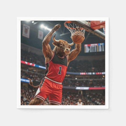 Chicago Bull Basketball Slam Dunking the Ball スタンダードカクテルナプキン (正面)