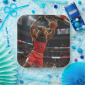 Chicago Bull Basketball Slam Dunking the Ball ペーパープレート (パーティー)