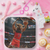Chicago Bull Basketball Slam Dunking the Ball ペーパープレート (パーティー)