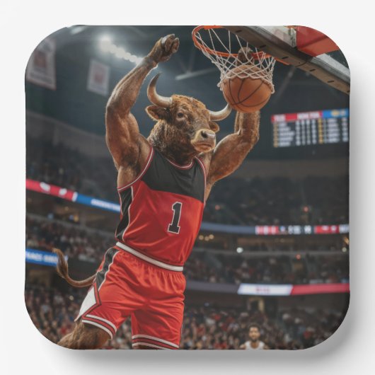 Chicago Bull Basketball Slam Dunking the Ball ペーパープレート (正面)