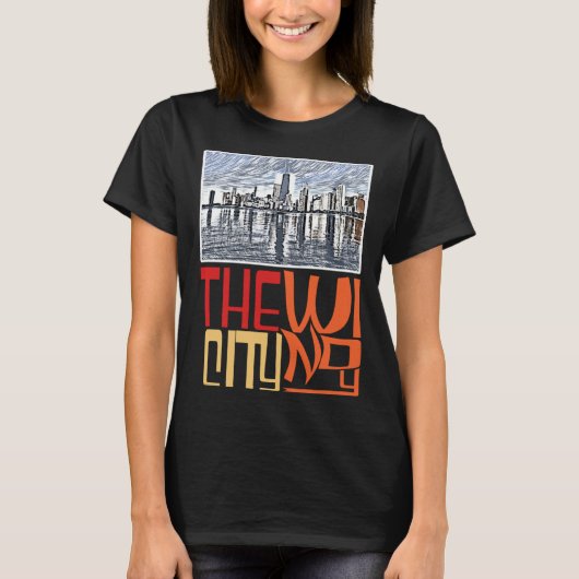 Chicago City Skyline  Chicago Skyline Silhouette Tシャツ (正面)