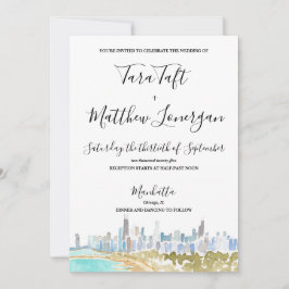 Chicago City Skyline Watercolor Wedding Invitation 招待状