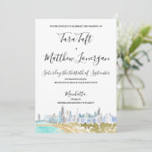 Chicago City Skyline Watercolor Wedding Invitation 招待状 (スタンド正面)