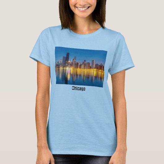 Chicago Dawn Cityscape 3/4スリーブTシャツ Tシャツ (正面)