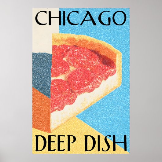 Chicago Deep Dish Poster Retro Pizza Art Print – ポスター (正面)