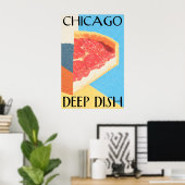 Chicago Deep Dish Poster Retro Pizza Art Print – ポスター (ホームオフィス)