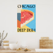 Chicago Deep Dish Poster Retro Pizza Art Print – ポスター (キッチン)