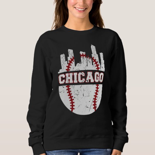 Chicago Distressed Baseball   Retro Skyline   USA スウェットシャツ (正面)