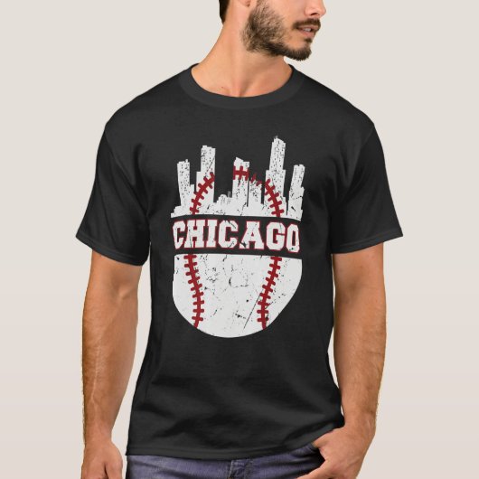 Chicago Distressed Baseball   Retro Skyline   USA Tシャツ (正面)