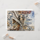 Chicago El Train in the Winter Snow カード (正面/裏面インサイチュ)