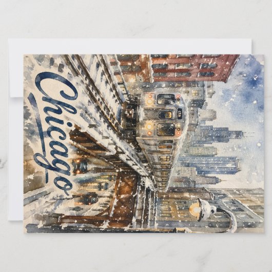 Chicago El Train in the Winter Snow カード (正面)