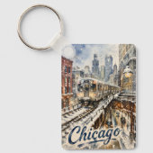 Chicago El Train in the Winter Snow キーホルダー (正面)