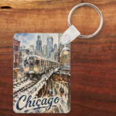 Chicago El Train in the Winter Snow キーホルダー (裏面)