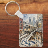 Chicago El Train in the Winter Snow キーホルダー (正面)