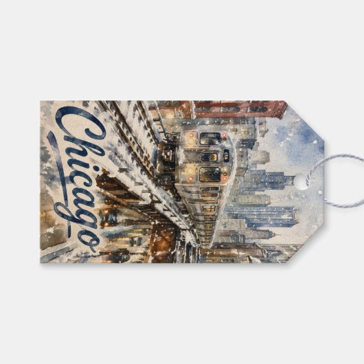 Chicago El Train in the Winter Snow ギフトタグ (正面(横))