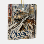 Chicago El Train in the Winter Snow セラミックオーナメント (右)
