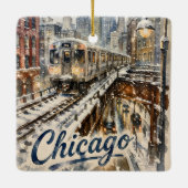 Chicago El Train in the Winter Snow セラミックオーナメント (裏面)
