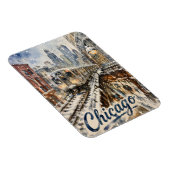 Chicago El Train in the Winter Snow マグネット (右側)