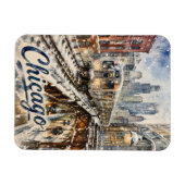 Chicago El Train in the Winter Snow マグネット (横)