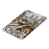 Chicago El Train in the Winter Snow マグネット (左側)