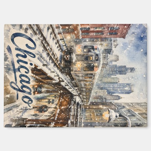 Chicago El Train in the Winter Snow マグネット (正面)