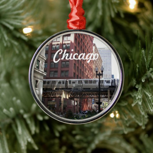 Chicago Elevated Loop Train Holiday メタルオーナメント (ツリー)