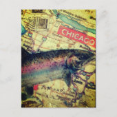Chicago Fish Map Mixed Media Collage ポストカード (正面)