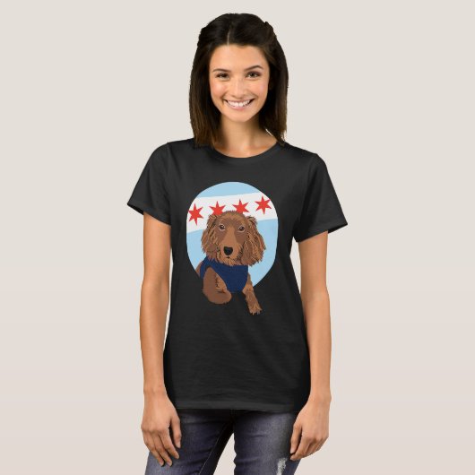Chicago Flag Dachshund  1 Tシャツ (正面フル)