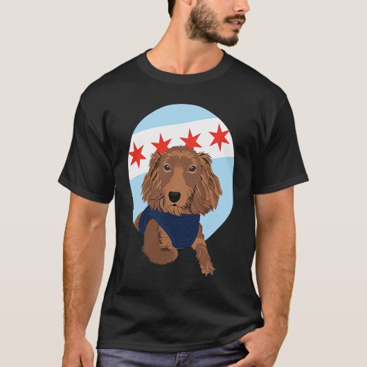Chicago Flag Dachshund 1 Tシャツ (正面)