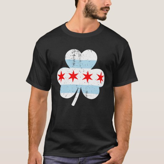 Chicago Flag Shamrock Irish Pride St Patrick s Day Tシャツ (正面)