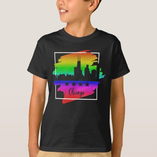 Chicago Flag Skyline LGBT Gay Pride Parade Tシャツ (正面)