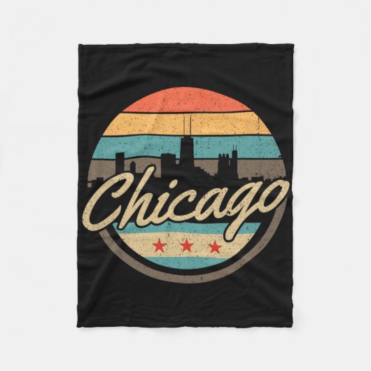 Chicago Flag Skyline Vintage Illinois Usa Souvenir フリースブランケット (正面)