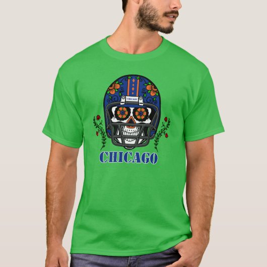 Chicago Football Helmet Sugar Skull Day Of The Dea Tシャツ (正面)