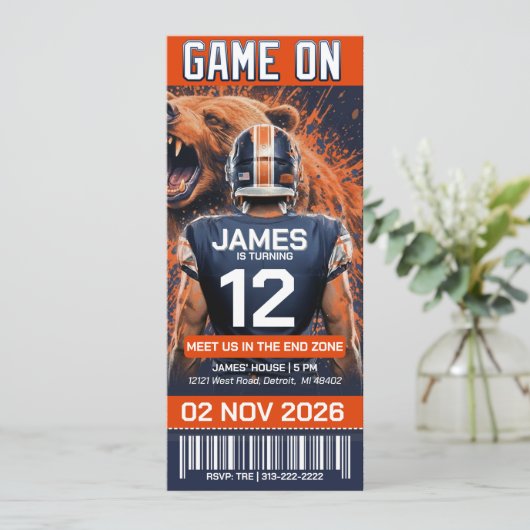 Chicago Football Ticket Birthday Invitation (スタンド正面)