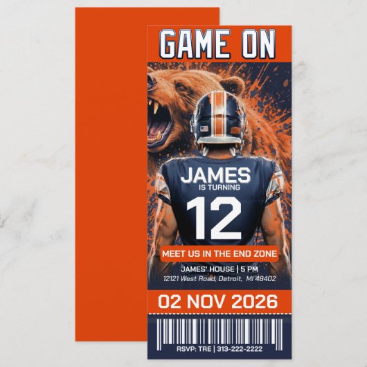 Chicago Football Ticket Birthday Invitation (正面/裏面)