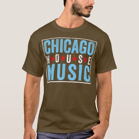 Chicago House Music - EDMヴィンテージDJ スタイリッシュ Tシャツ (正面)
