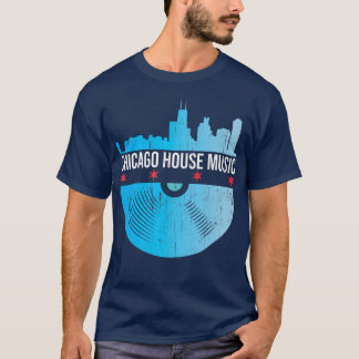 Chicago House Music - Skyline Vinyl Record Dj Rave Tシャツ