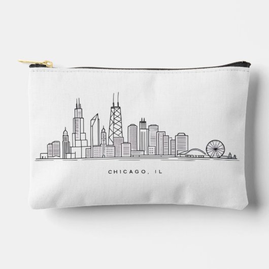 Chicago IL Cityscape Illustration アクセサリーポーチ (正面)