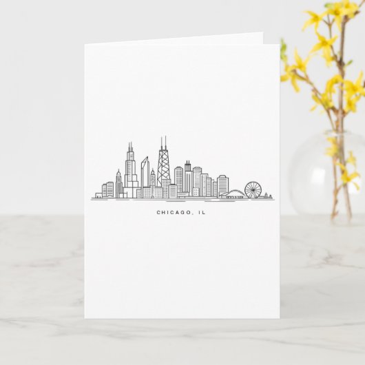 Chicago IL Cityscape Illustration カード (黄色い花)