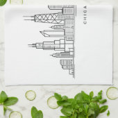 Chicago IL Cityscape Illustration キッチンタオル (折り畳み)