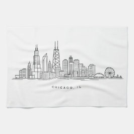 Chicago IL Cityscape Illustration キッチンタオル