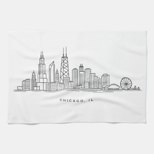 Chicago IL Cityscape Illustration キッチンタオル (横)