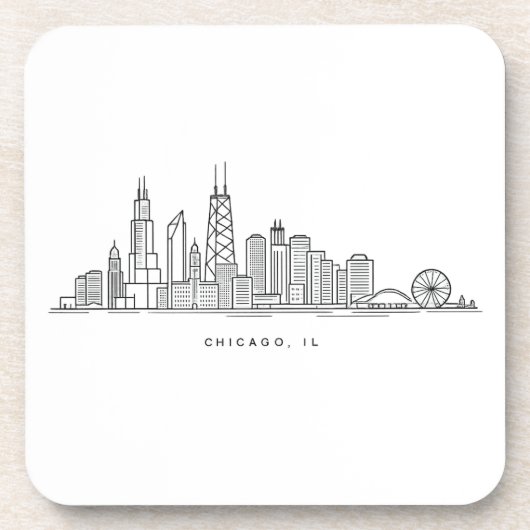 Chicago IL Cityscape Illustration コースター (正面)