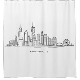 Chicago IL Cityscape Illustration シャワーカーテン