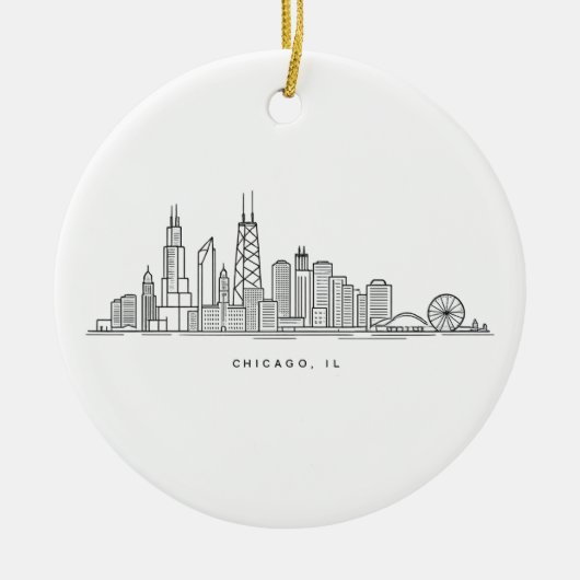 Chicago IL Cityscape Illustration セラミックオーナメント (正面)