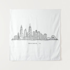Chicago IL Cityscape Illustration タペストリー