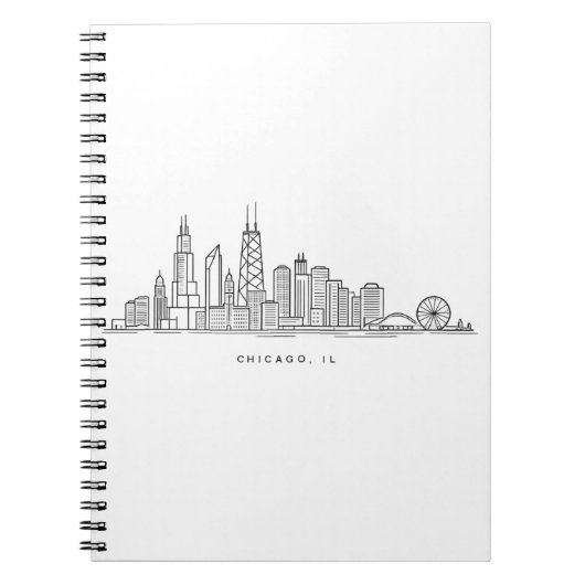 Chicago IL Cityscape Illustration ノートブック (正面)