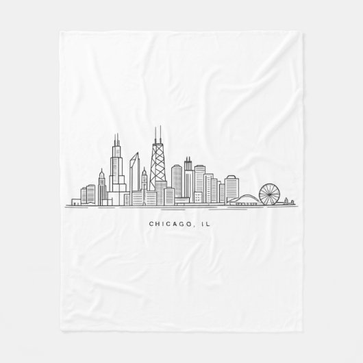 Chicago IL Cityscape Illustration フリースブランケット (正面)