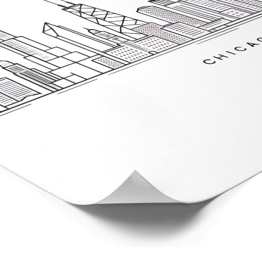 Chicago IL Cityscape Illustration ポスター (角)