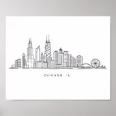 Chicago IL Cityscape Illustration ポスター (正面)
